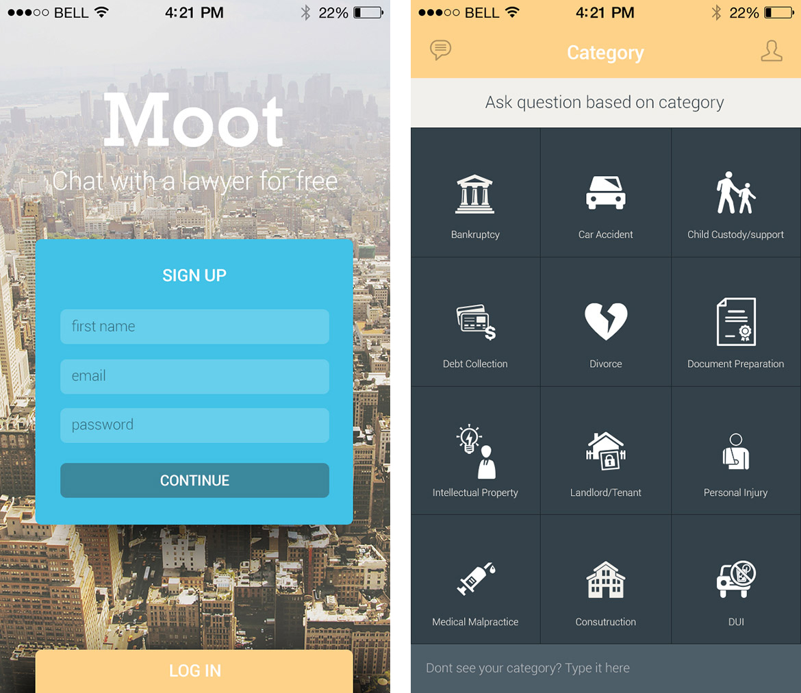 Moot Chat App with Lawyer Category