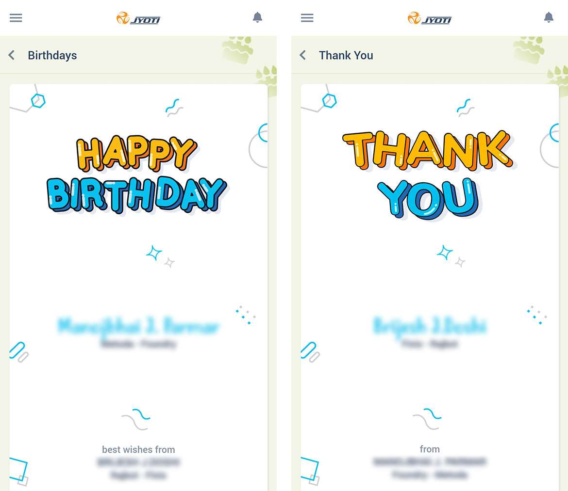 Finix App Birthday and Thank You Screen