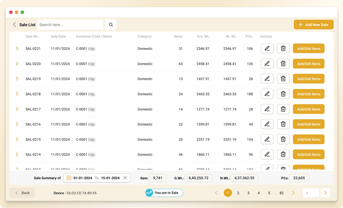 Sales List Sales List